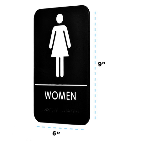 Alpine Industries Women's Braille Restroom Sign, Black/White, ADA Compliant, 6"x9" ALPSGN-5